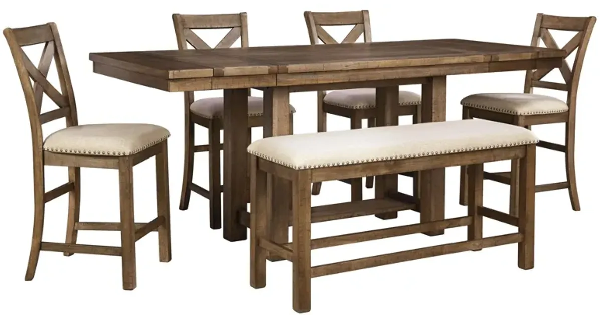 Montana 6-pc. Counter-Height Dining Set w/ Leaves in Beige / Grayish Brown by Ashley Furniture