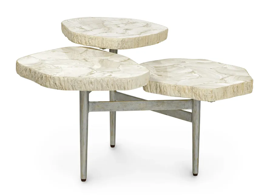 Merced Fossilized Inlaid Clam 3-Top Cocktail Table