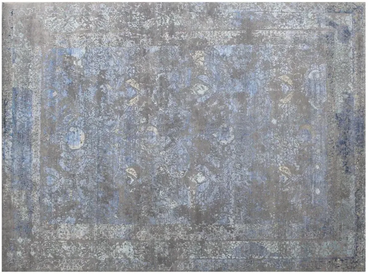 8' X 10' Gray/Blue Hand Knotted Rug