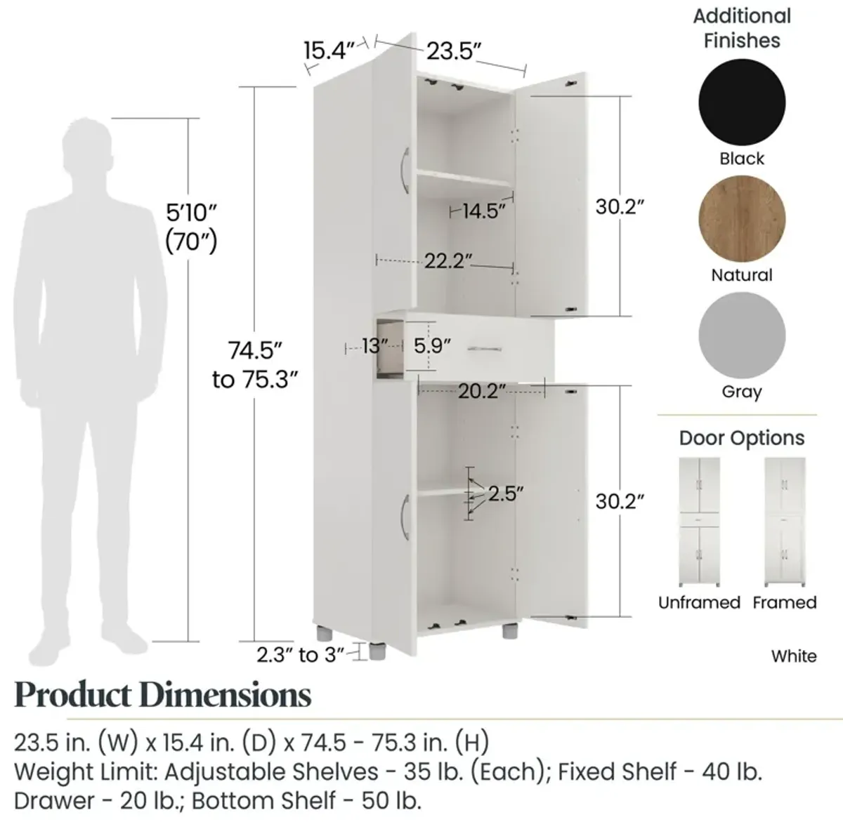 Basin 23.5 Inch Closed Storage Cabinet