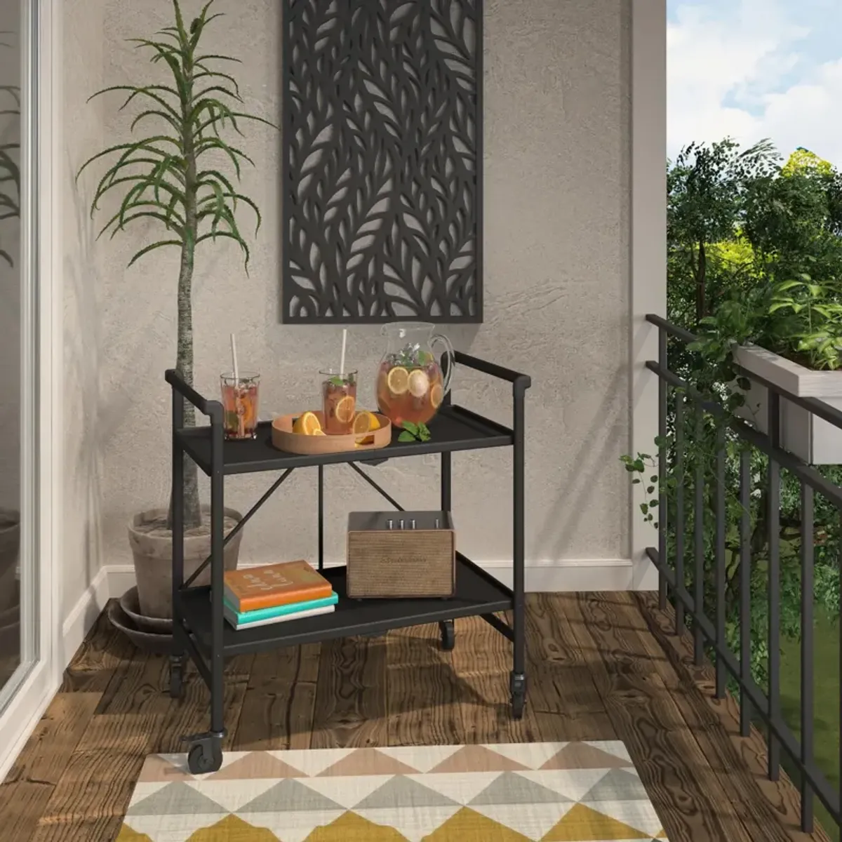 Outdoor Folding Serving Cart with 2 Shelves