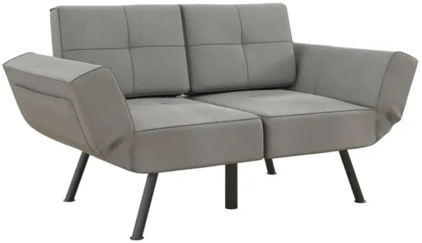 Euro Upholstered Tufted Loveseat Futon with Storage Pockets