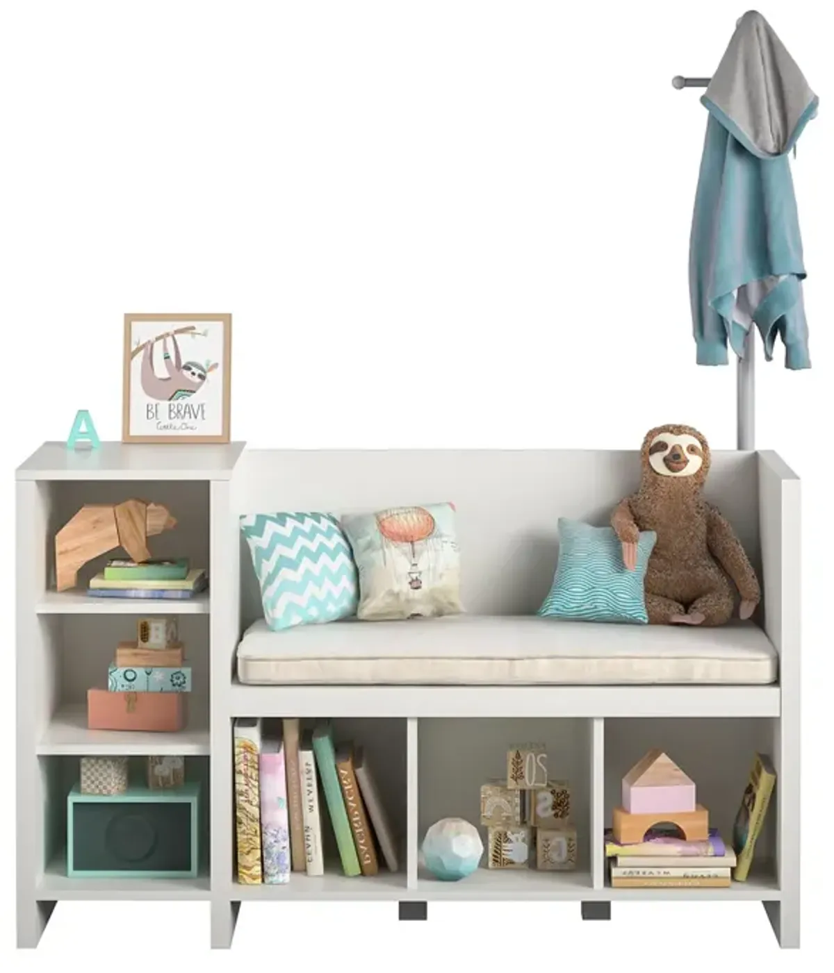 Jocelyn Storage Bench and Coat Rack with 6 Shelves