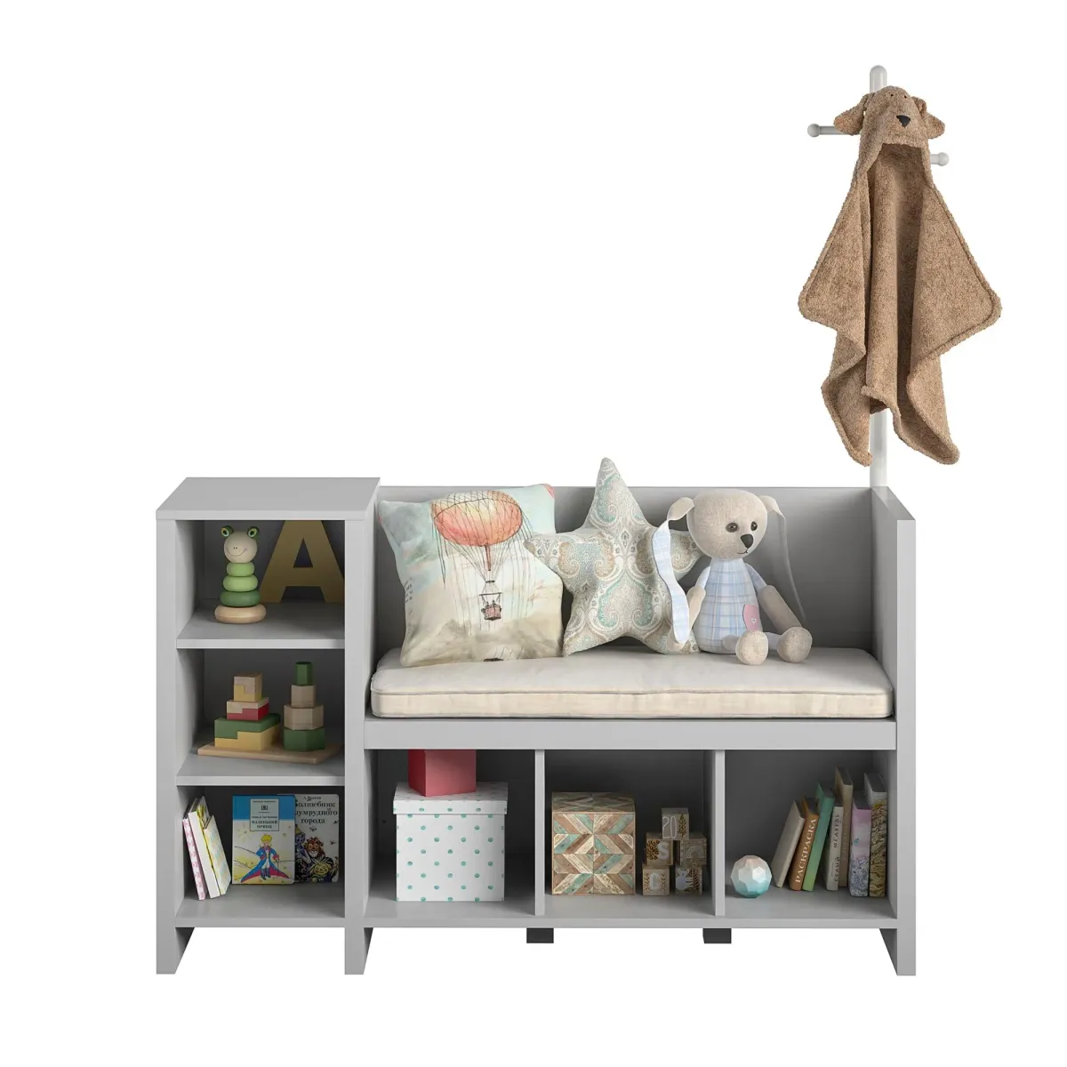 Jocelyn Storage Bench and Coat Rack with 6 Shelves