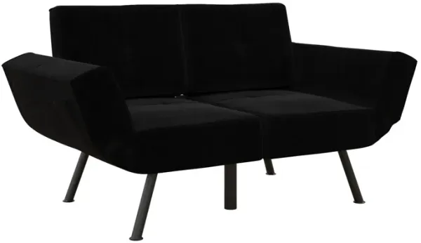 Euro Upholstered Tufted Loveseat Futon with Storage Pockets