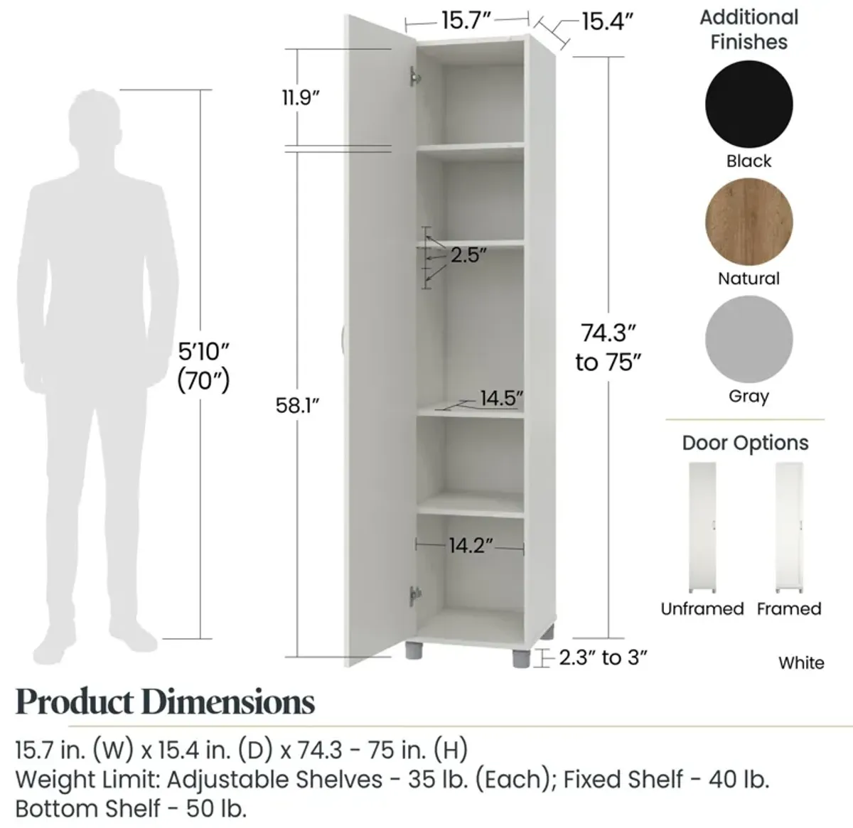 Basin 16 Inch Closed Door Utility Storage Cabinet