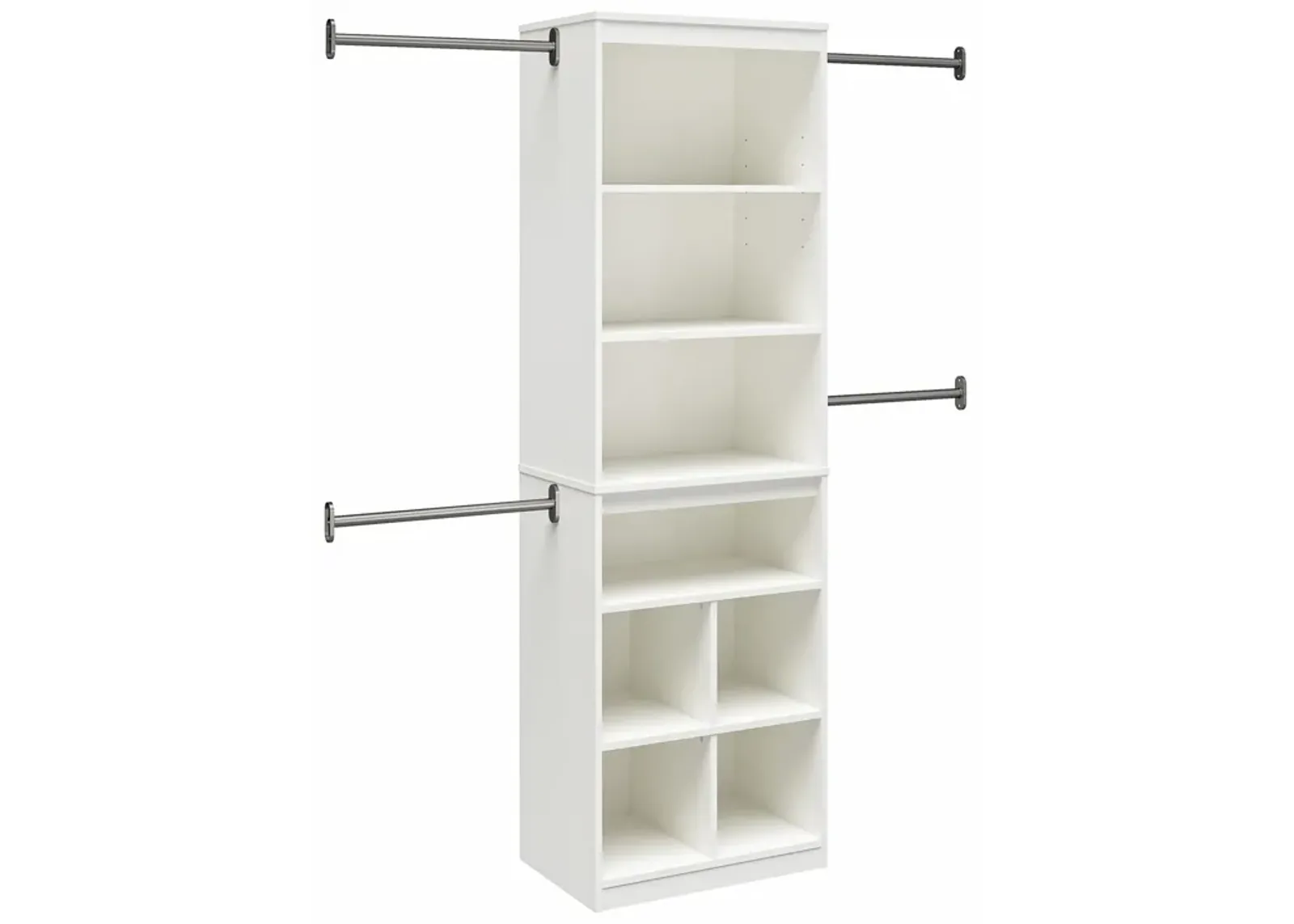 Summer Haven Closet Tower with 4 Clothing Rods, 4 Shelves and 4 Cubbies