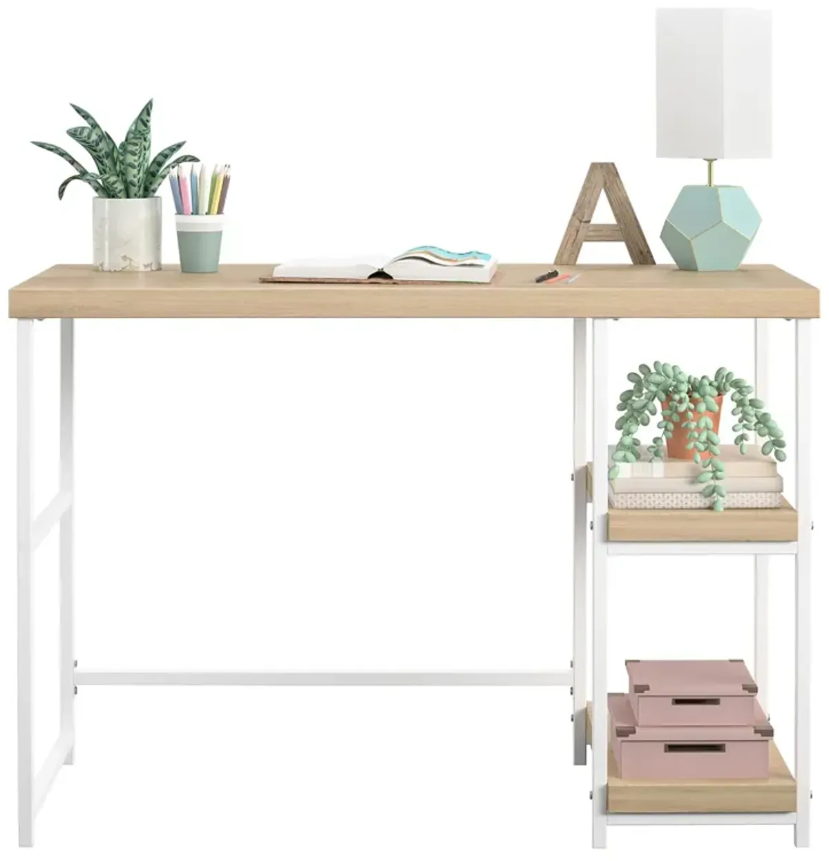 Kimberly Kids Desk with Reversible Shelves and Large Work Surface