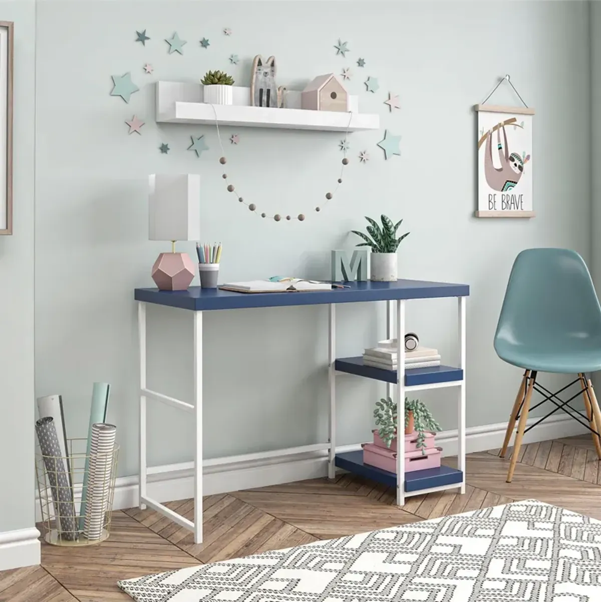 Kimberly Kids Desk with Reversible Shelves and Large Work Surface