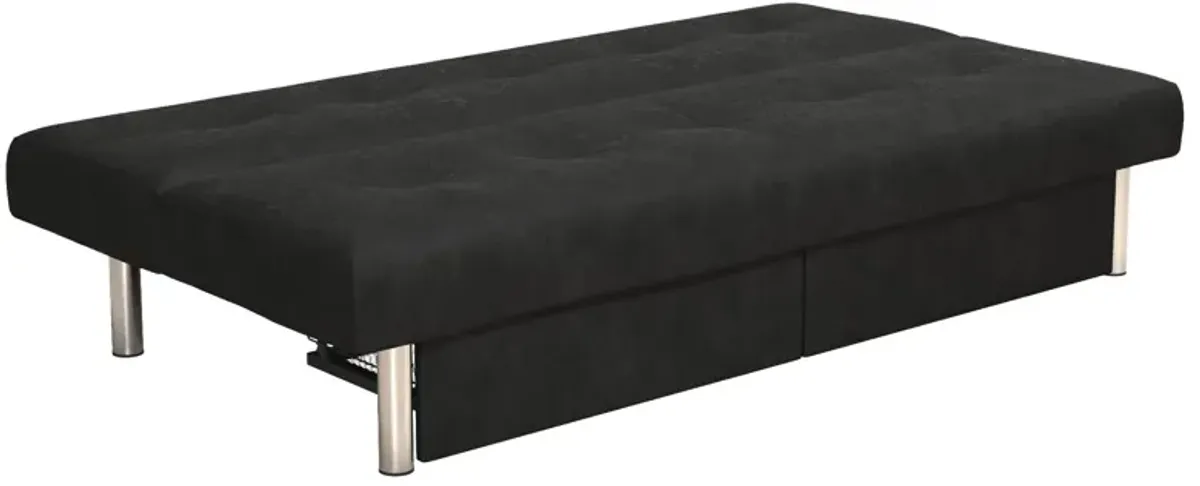 Sola Upholstered Storage Futon with 2 Drawers and Chrome Legs