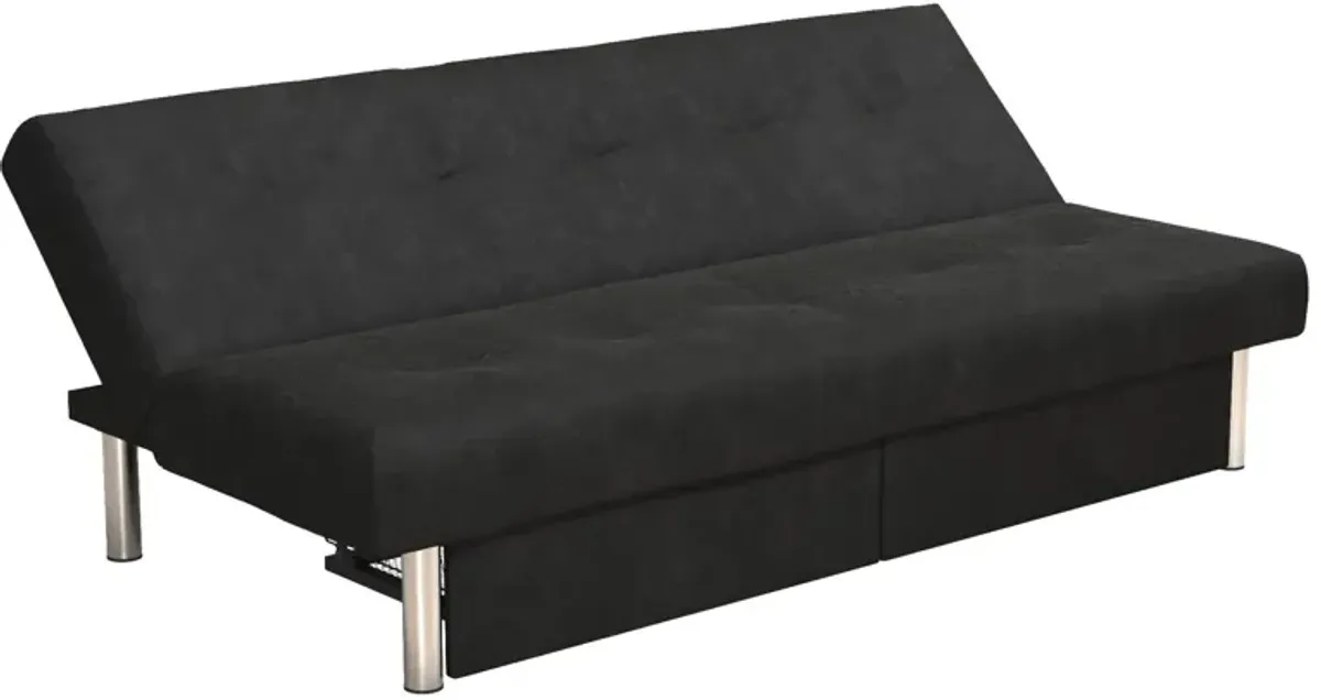 Sola Upholstered Storage Futon with 2 Drawers and Chrome Legs