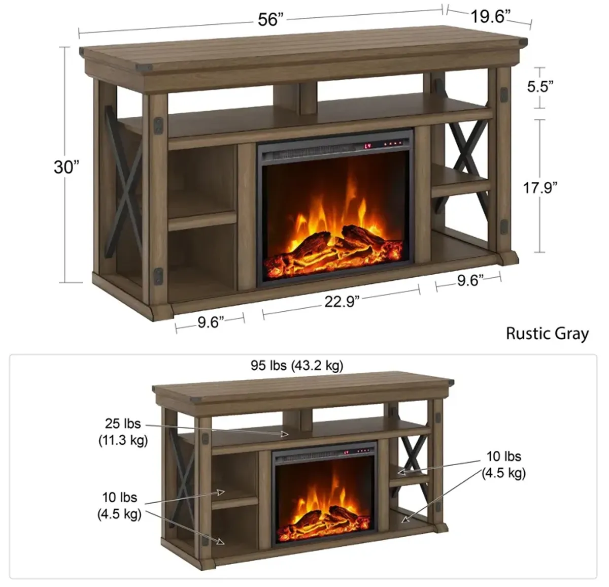 Wildwood Electric Fireplace TV Stand for TVs up to 60 Inch