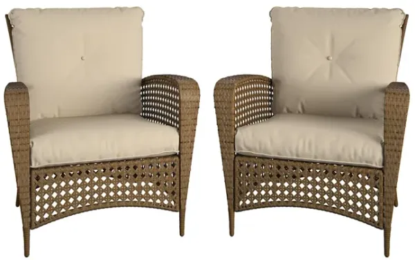 Wicker Lounge Chair with Armrests and Cushions, Set of 2