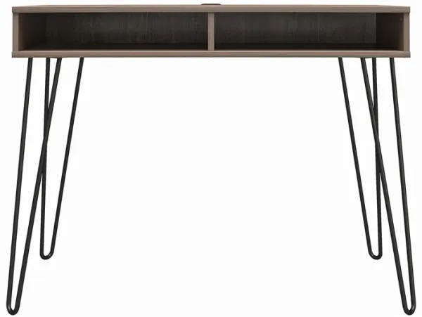 Atwood Computer Desk with Open Storage Shelves and Hairpin Legs