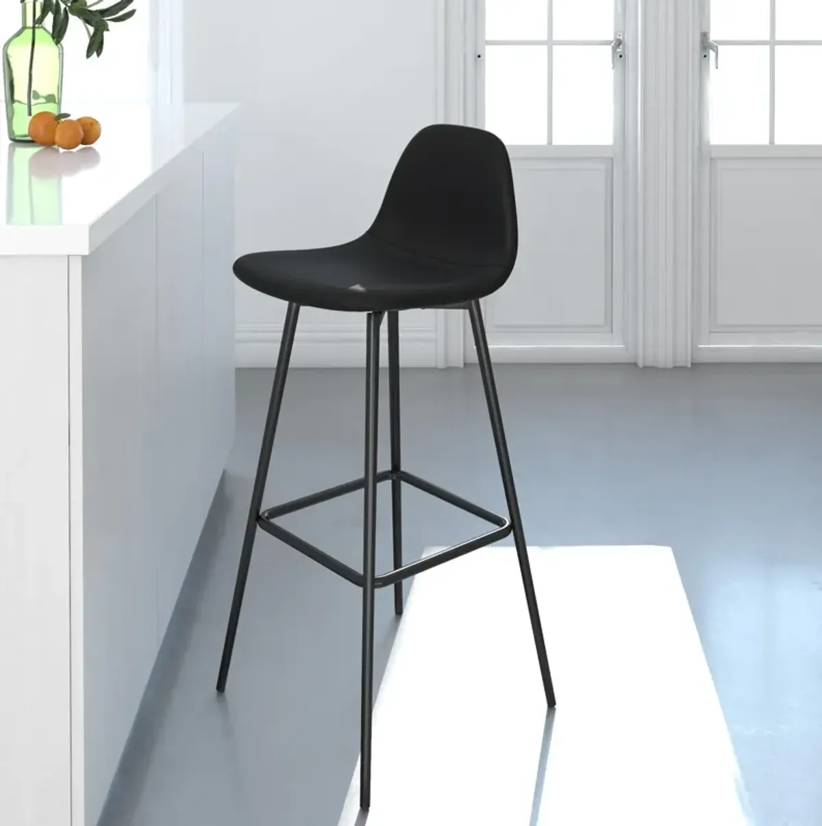 Brandon Upholstered Mid Century Modern Kitchen Bar Stool with Metal Legs