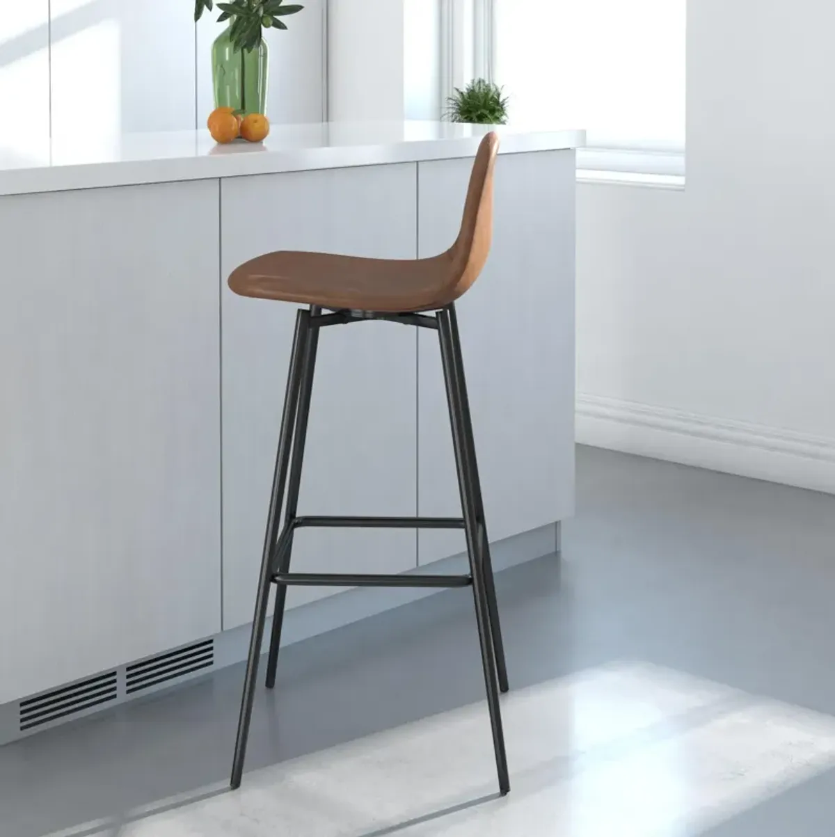 Brandon Upholstered Mid Century Modern Kitchen Bar Stool with Metal Legs