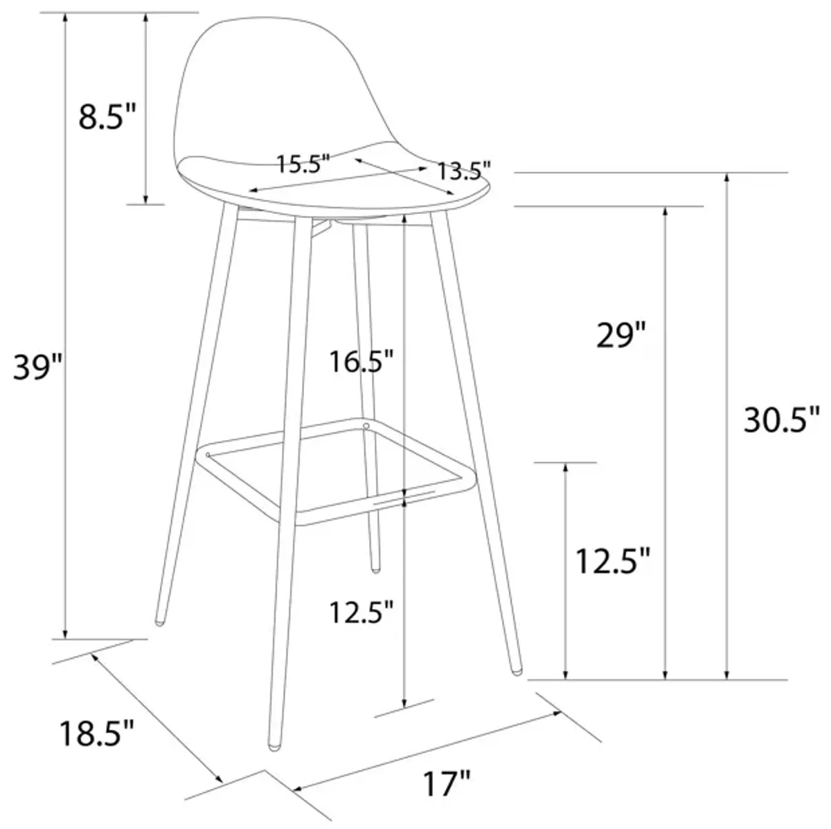 Brandon Upholstered Mid Century Modern Kitchen Bar Stool with Metal Legs