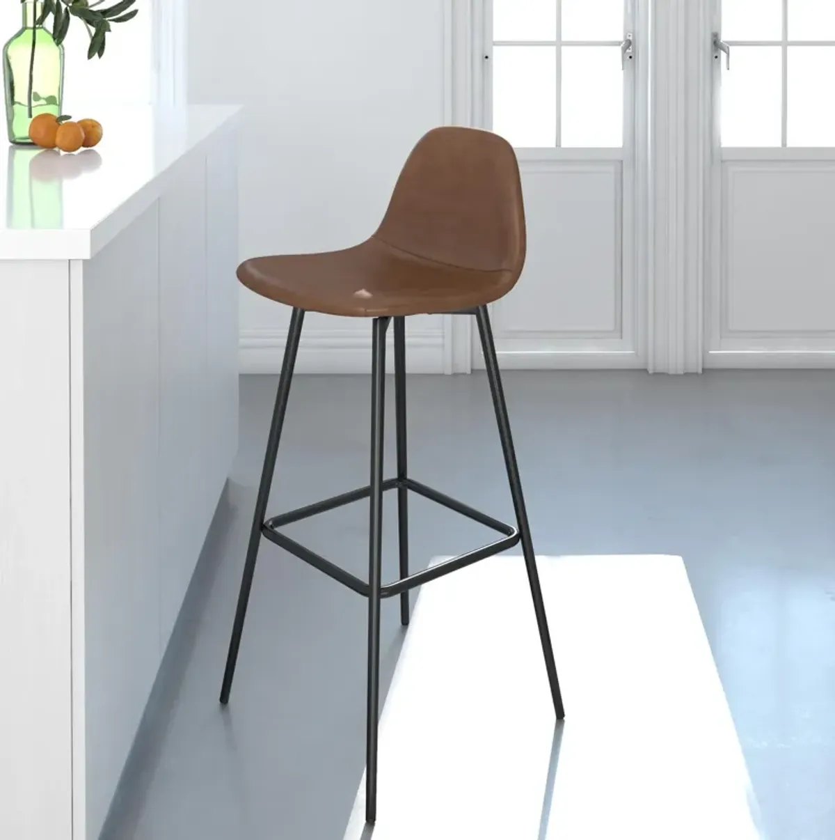 Brandon Upholstered Mid Century Modern Kitchen Bar Stool with Metal Legs