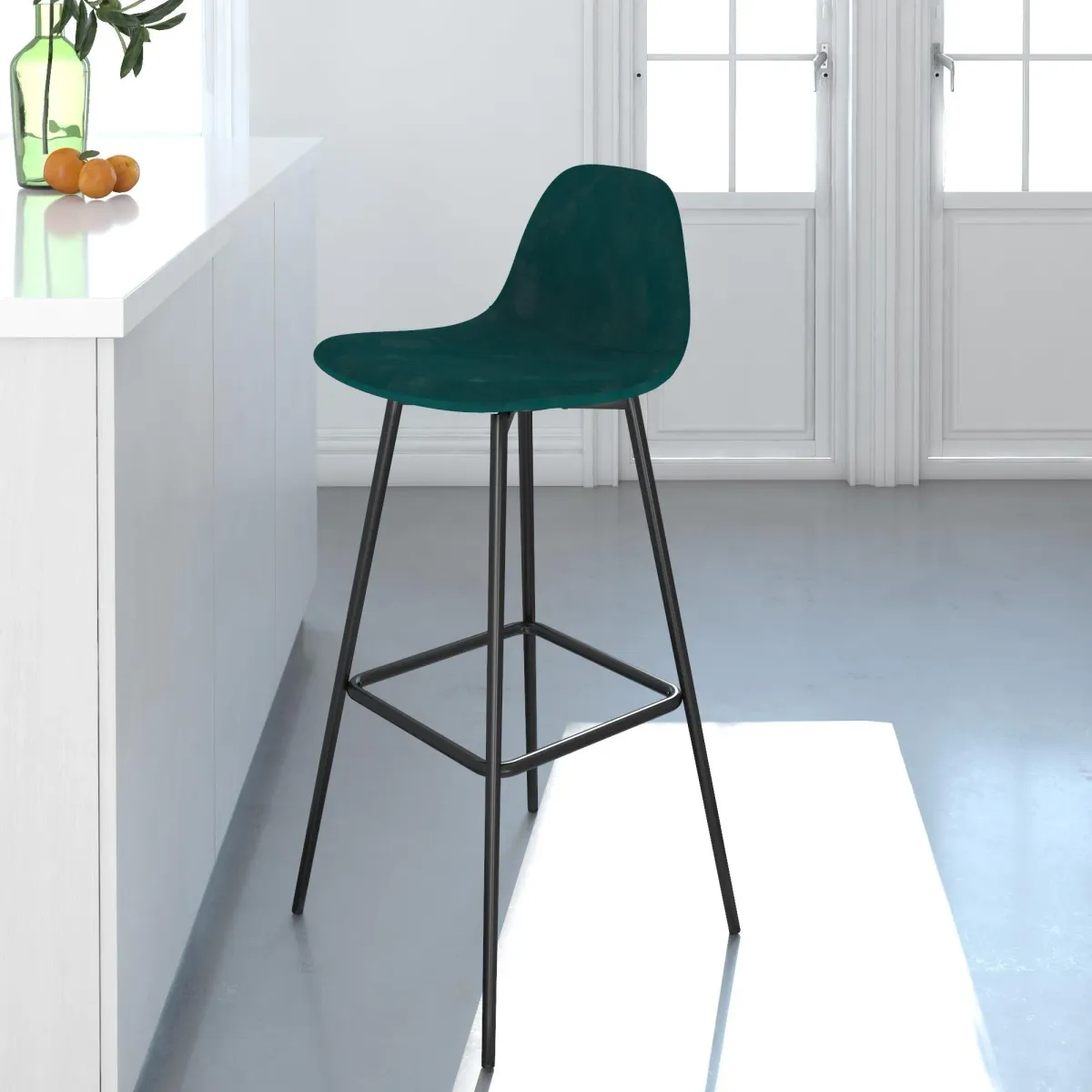 Brandon Upholstered Mid Century Modern Kitchen Bar Stool with Metal Legs