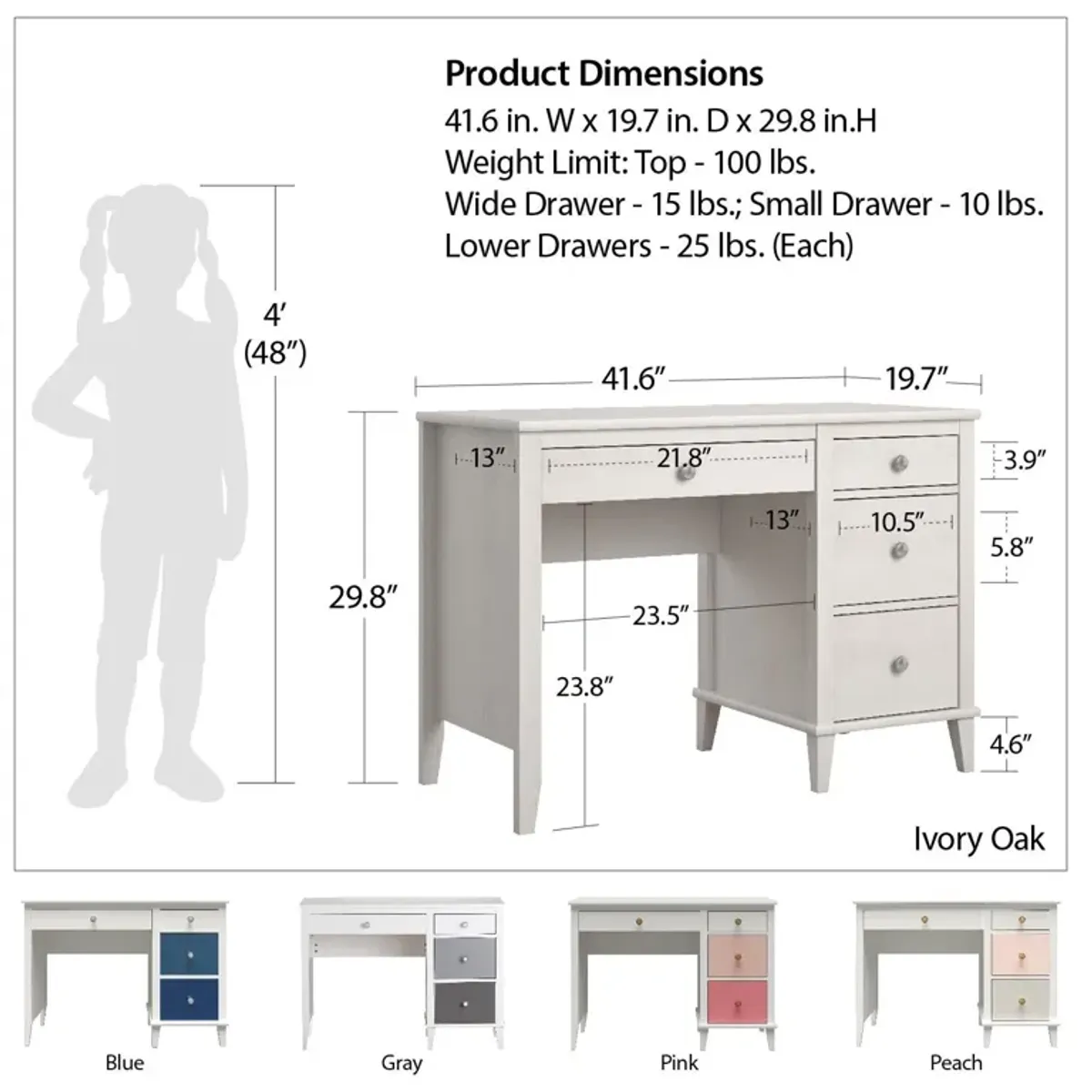 Monarch Hill Poppy Kids Desk with 2 Sets of Knobs