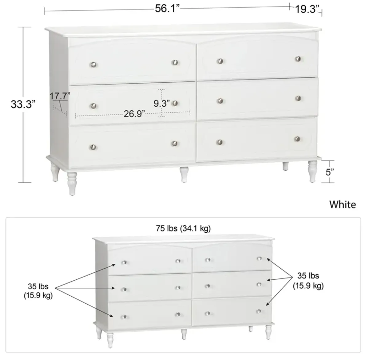 Rowan Valley Laren Kids' 6 Drawer Dresser with Wood Feet