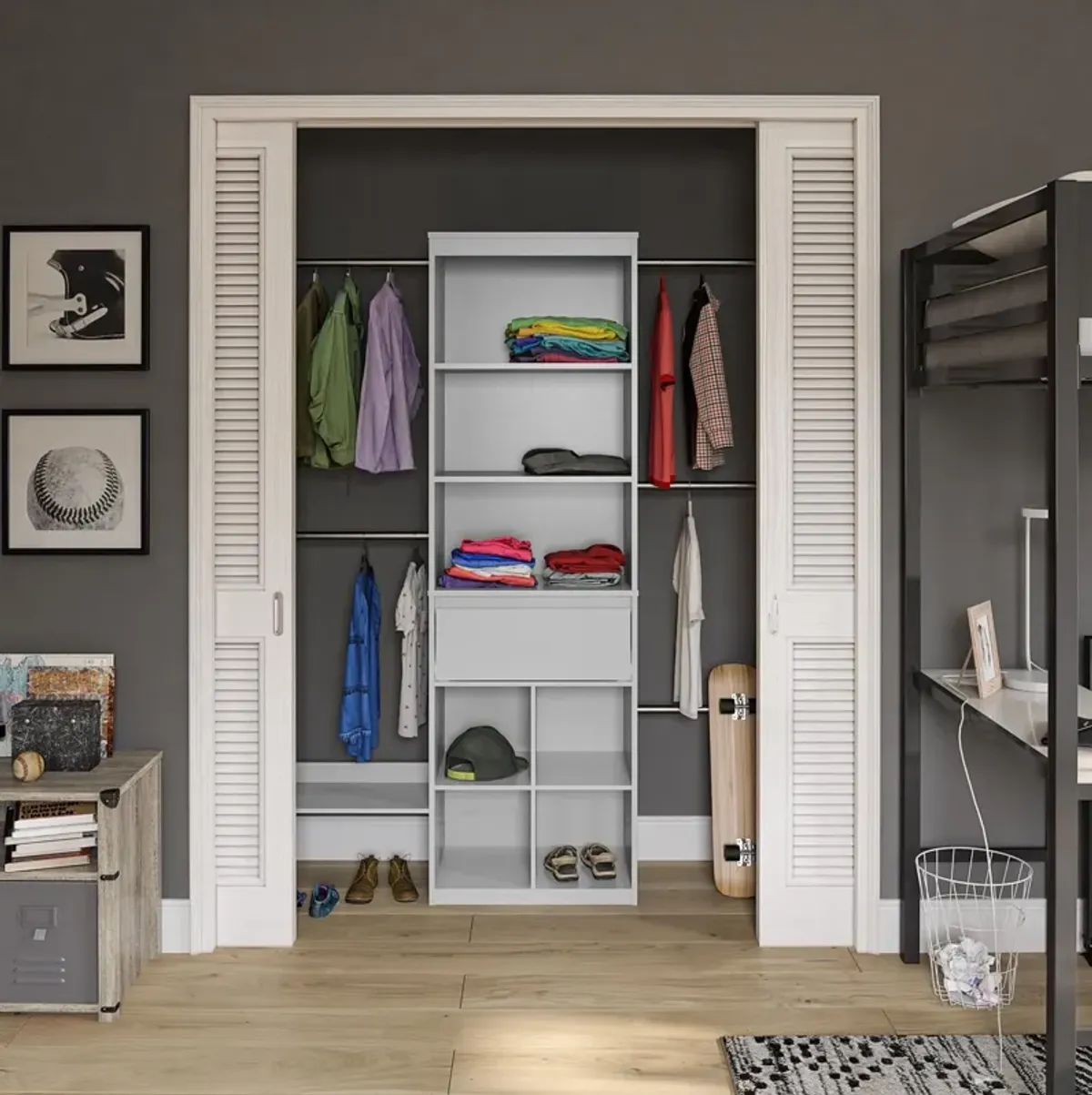 Grow with Me Adjustable Closet Organizer System with Adjustable Poles