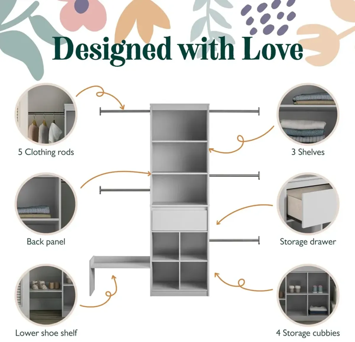 Grow with Me Adjustable Closet Organizer System with Adjustable Poles