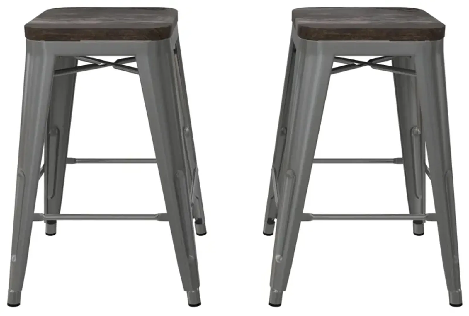 Fusion 24 Inch Stackable Metal and Wood Counter Height Bar Stools, Set of 2