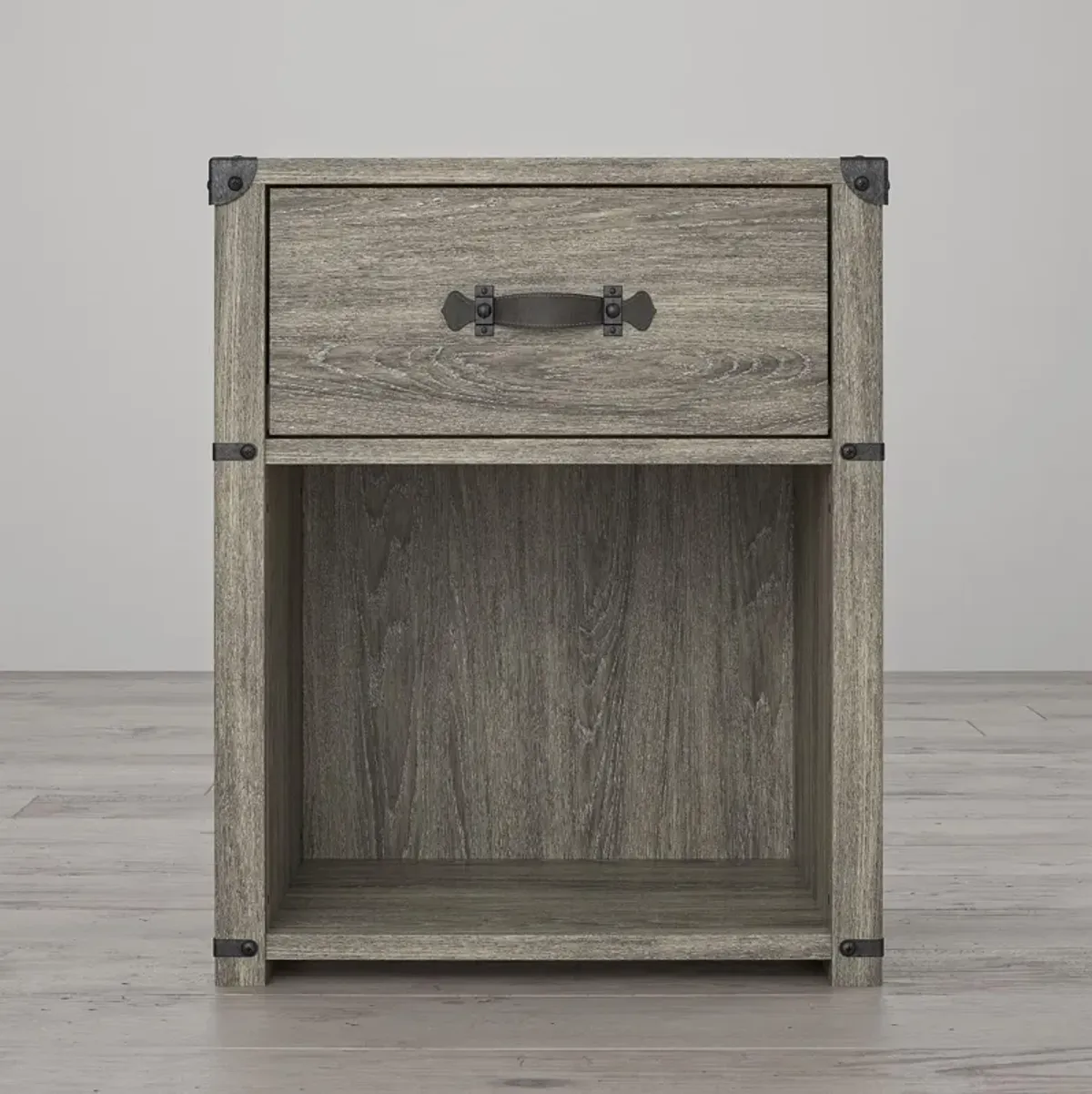 Nova 1 Drawer Storage Nightstand with Leather Drawer Pull