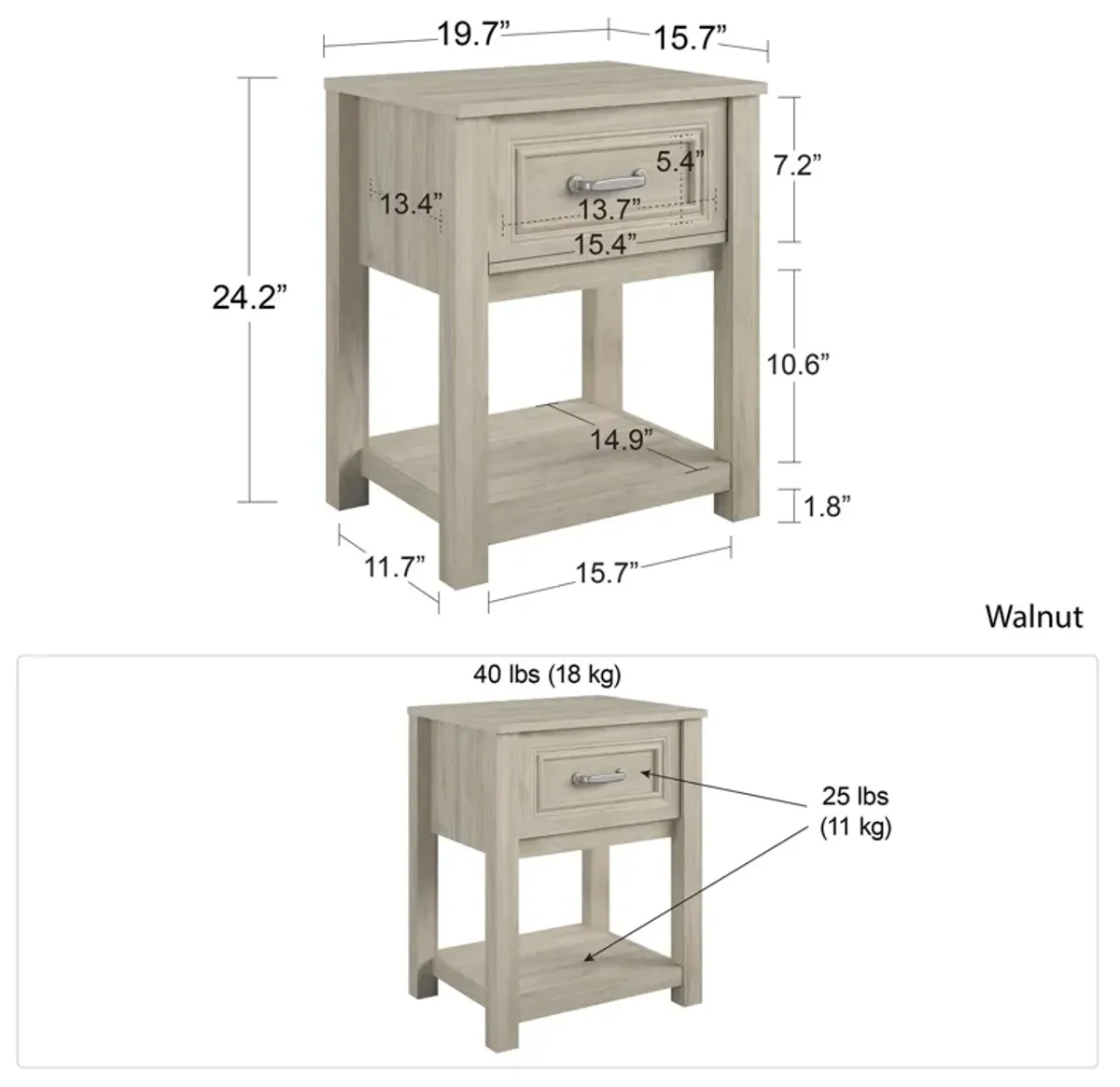 Sierra Ridge Levi Kids' 1 Drawer Nightstand and Lower Shelf