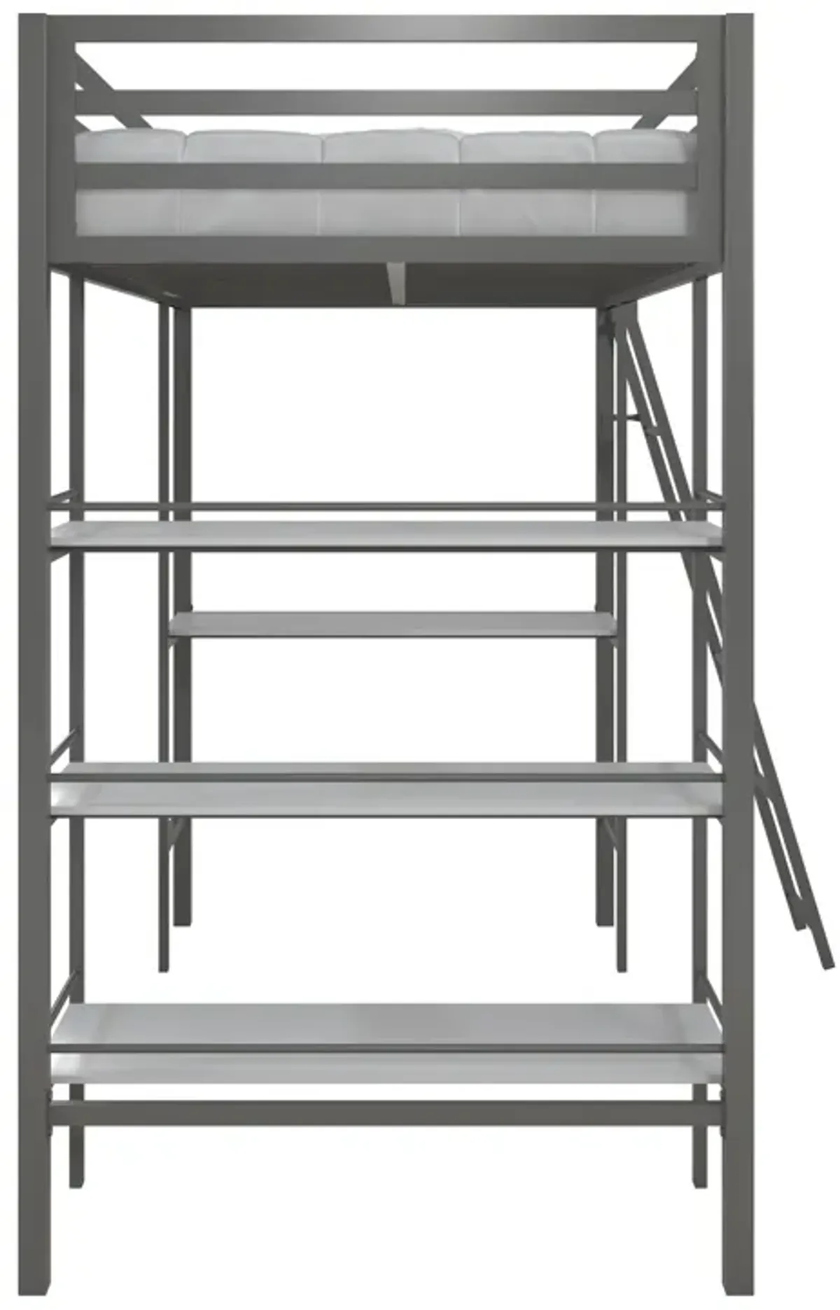 Nova Metal Loft Bed with Desk, 3 Shelves, Ladder and Full-Length Guardrails