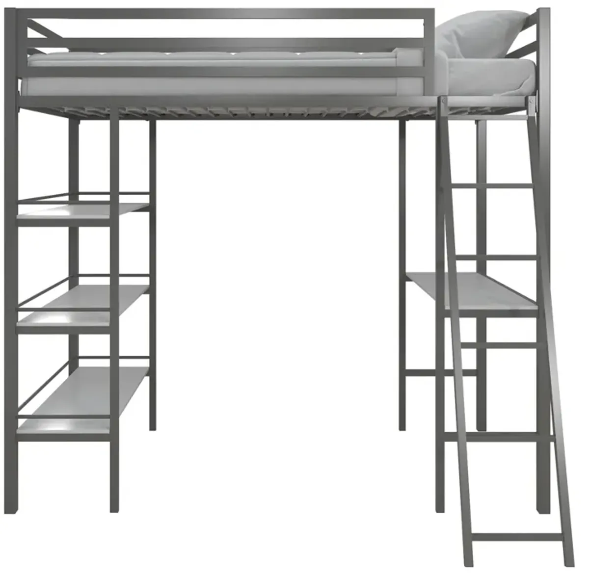 Nova Metal Loft Bed with Desk, 3 Shelves, Ladder and Full-Length Guardrails