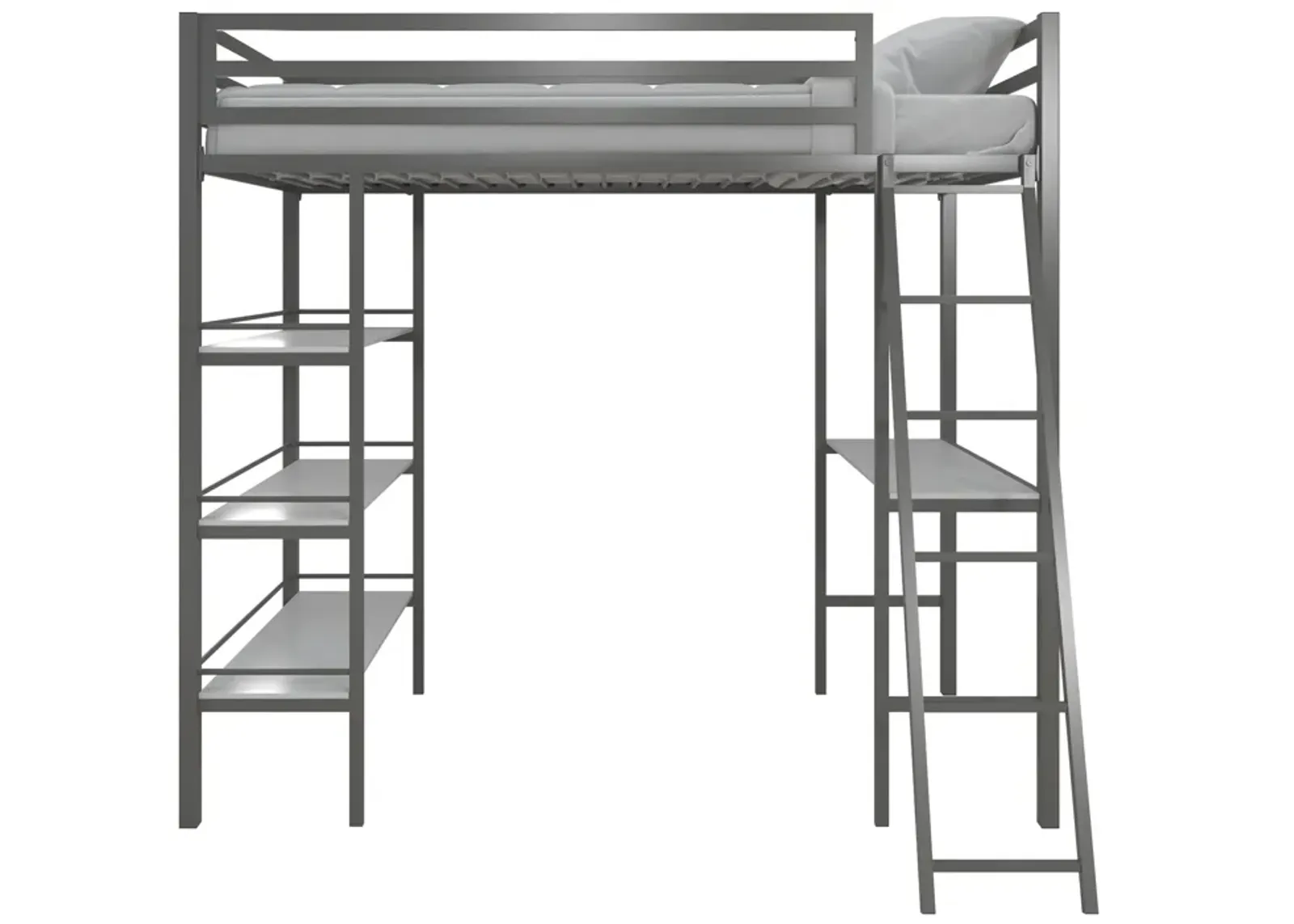 Nova Metal Loft Bed with Desk, 3 Shelves, Ladder and Full-Length Guardrails