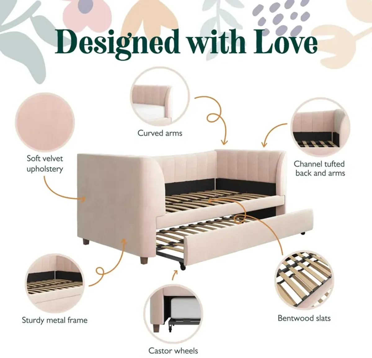 Valentina Upholstered Daybed with Trundle and Vertical Stitching