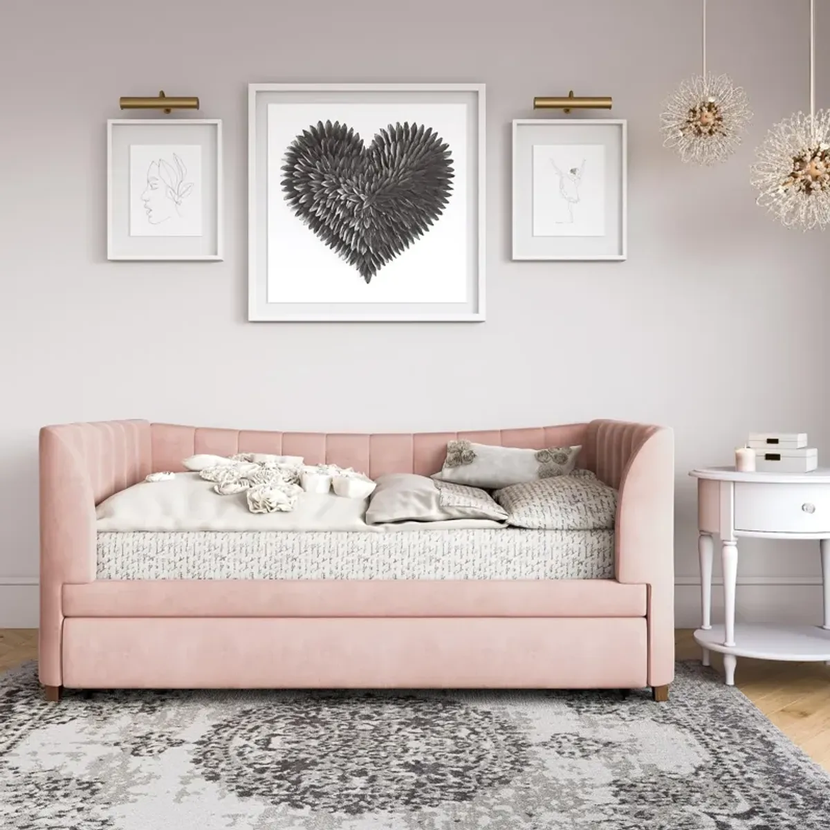 Valentina Upholstered Daybed with Trundle and Vertical Stitching