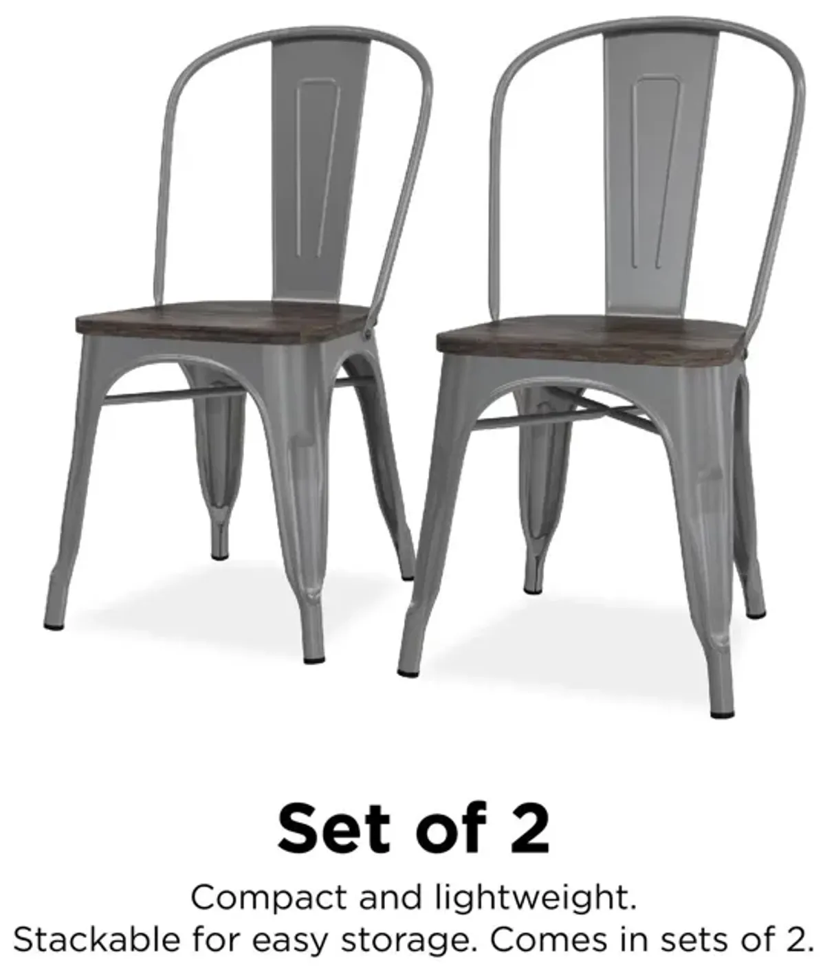 Fusion Metal Dining Chair with Wood Seat, Set of 2