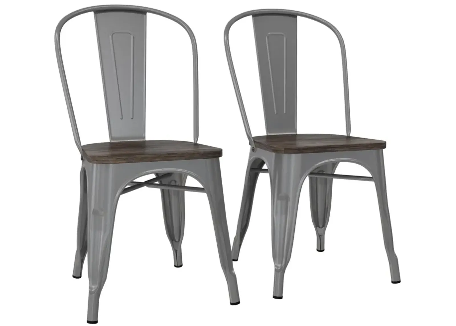 Fusion Metal Dining Chair with Wood Seat, Set of 2