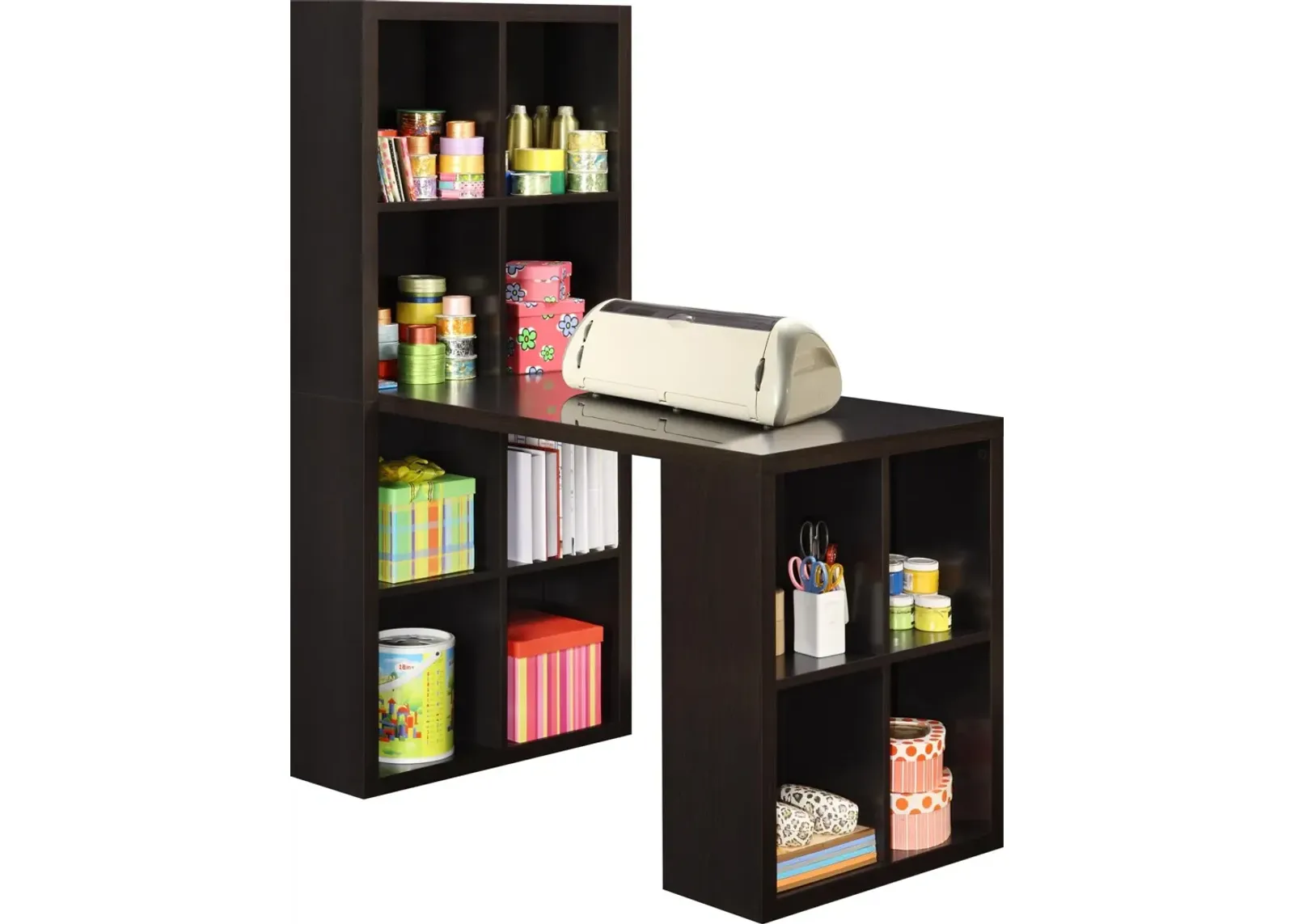 London Hobby Bookcase and Crafting Desk with Cubbies