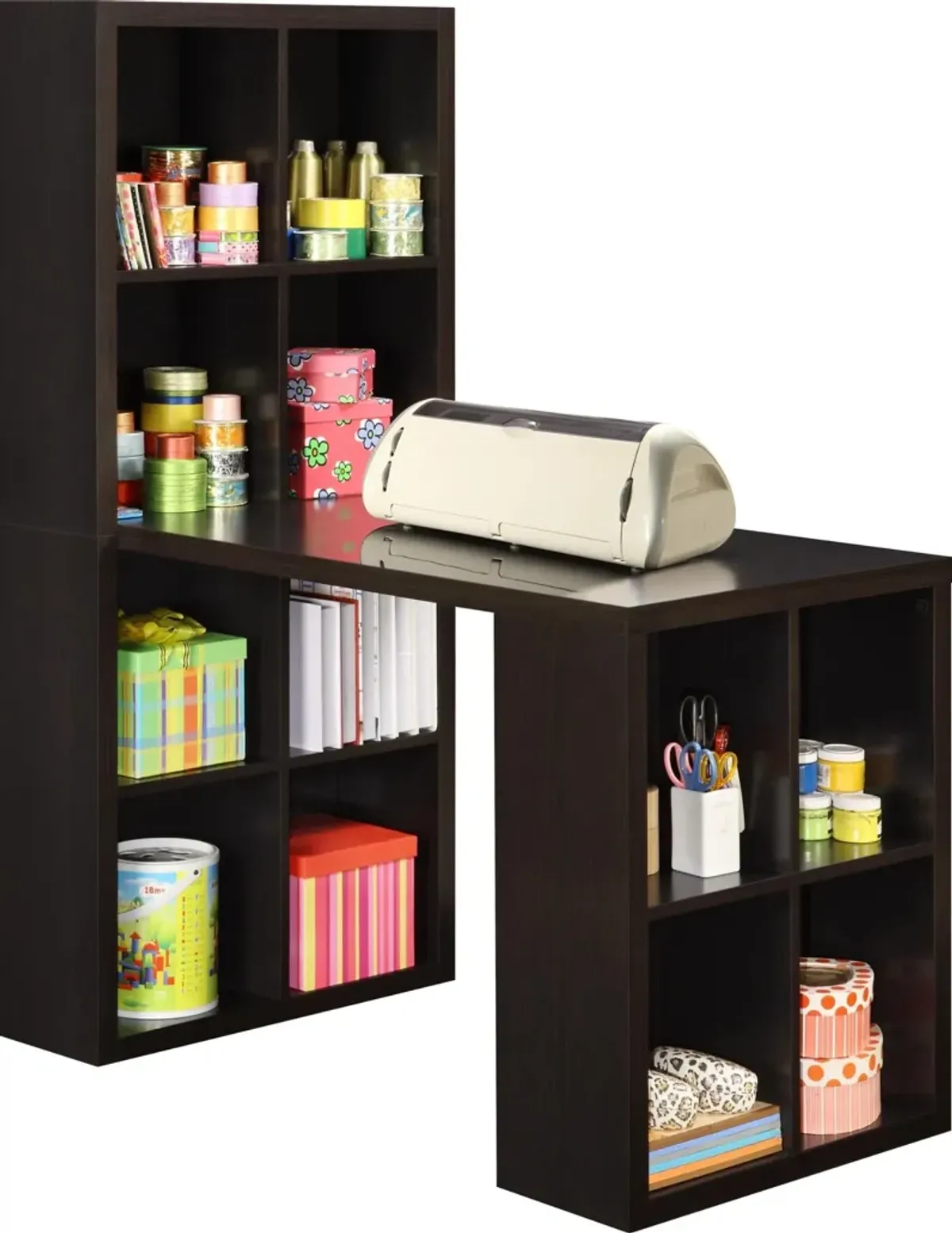 London Hobby Bookcase and Crafting Desk with Cubbies