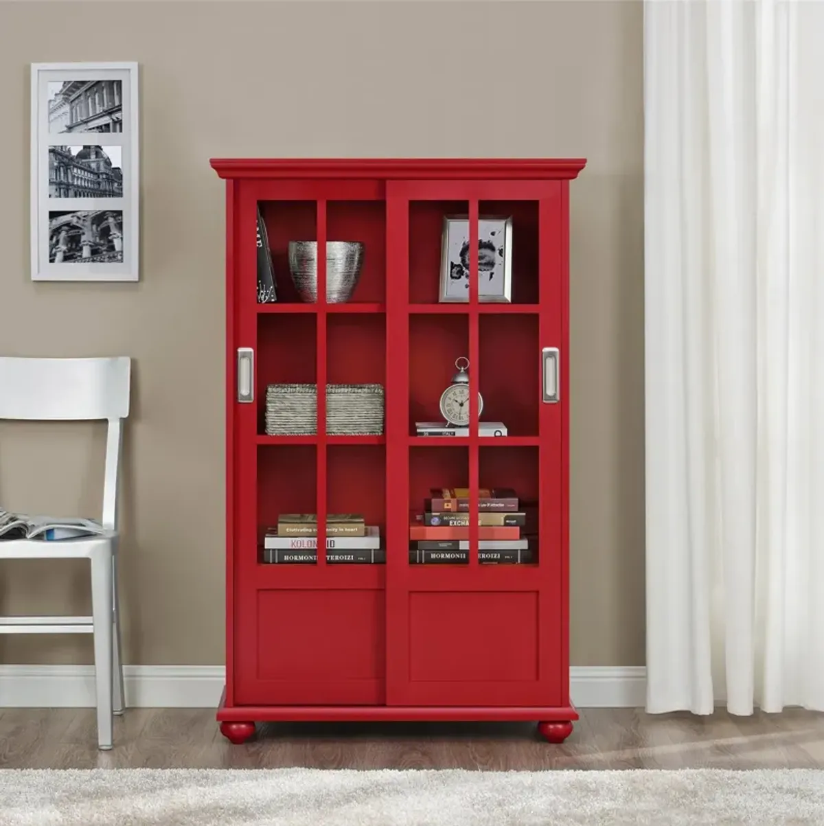 Aaron Lane Tall Bookcase with 2 Sliding Glass Doors