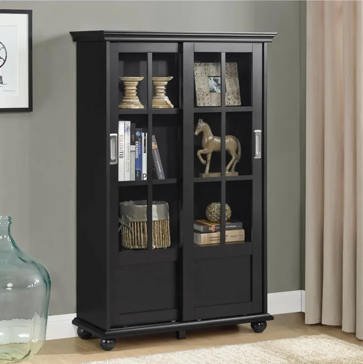 Aaron Lane Tall Bookcase with 2 Sliding Glass Doors