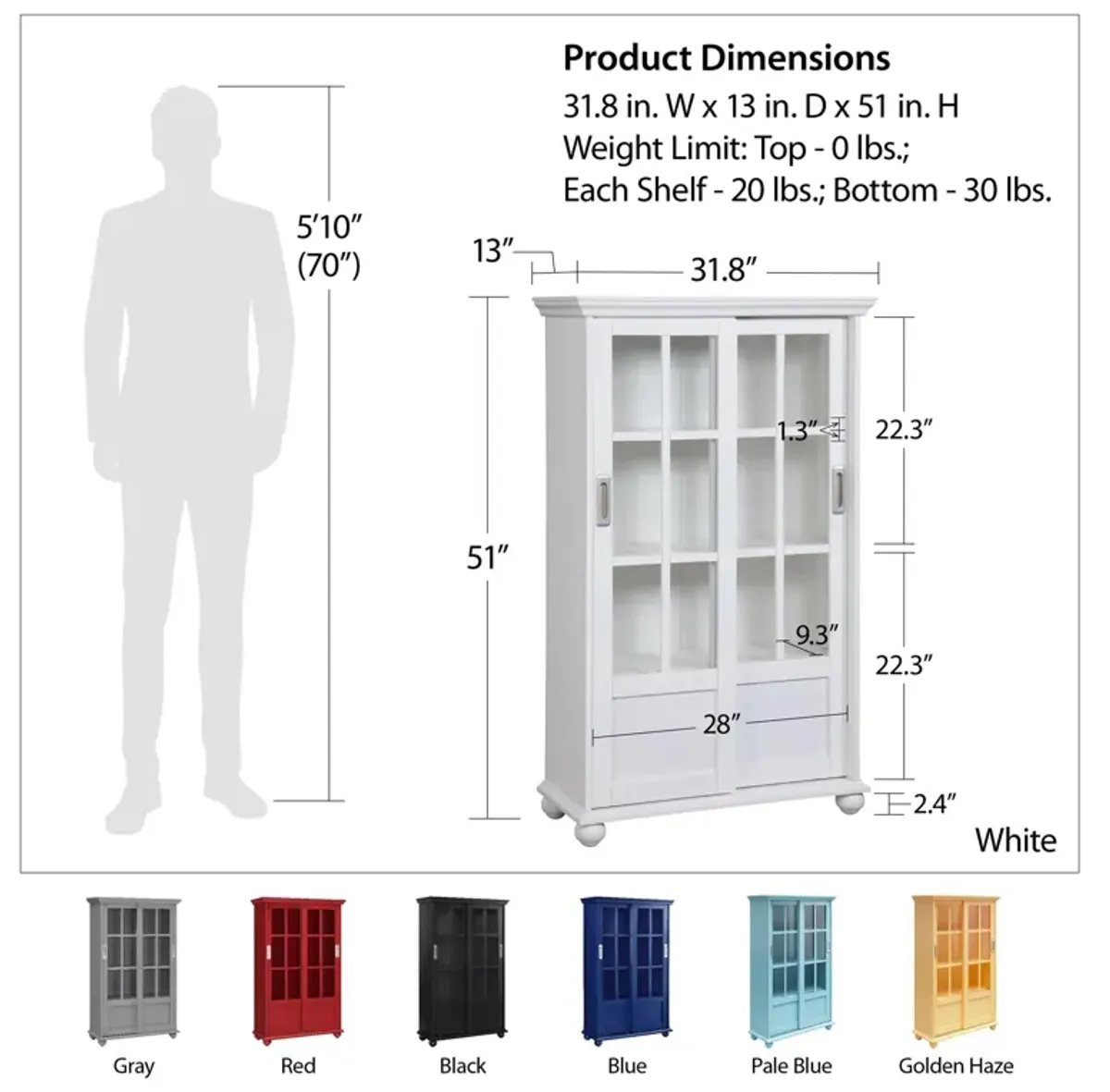 Aaron Lane Tall Bookcase with 2 Sliding Glass Doors