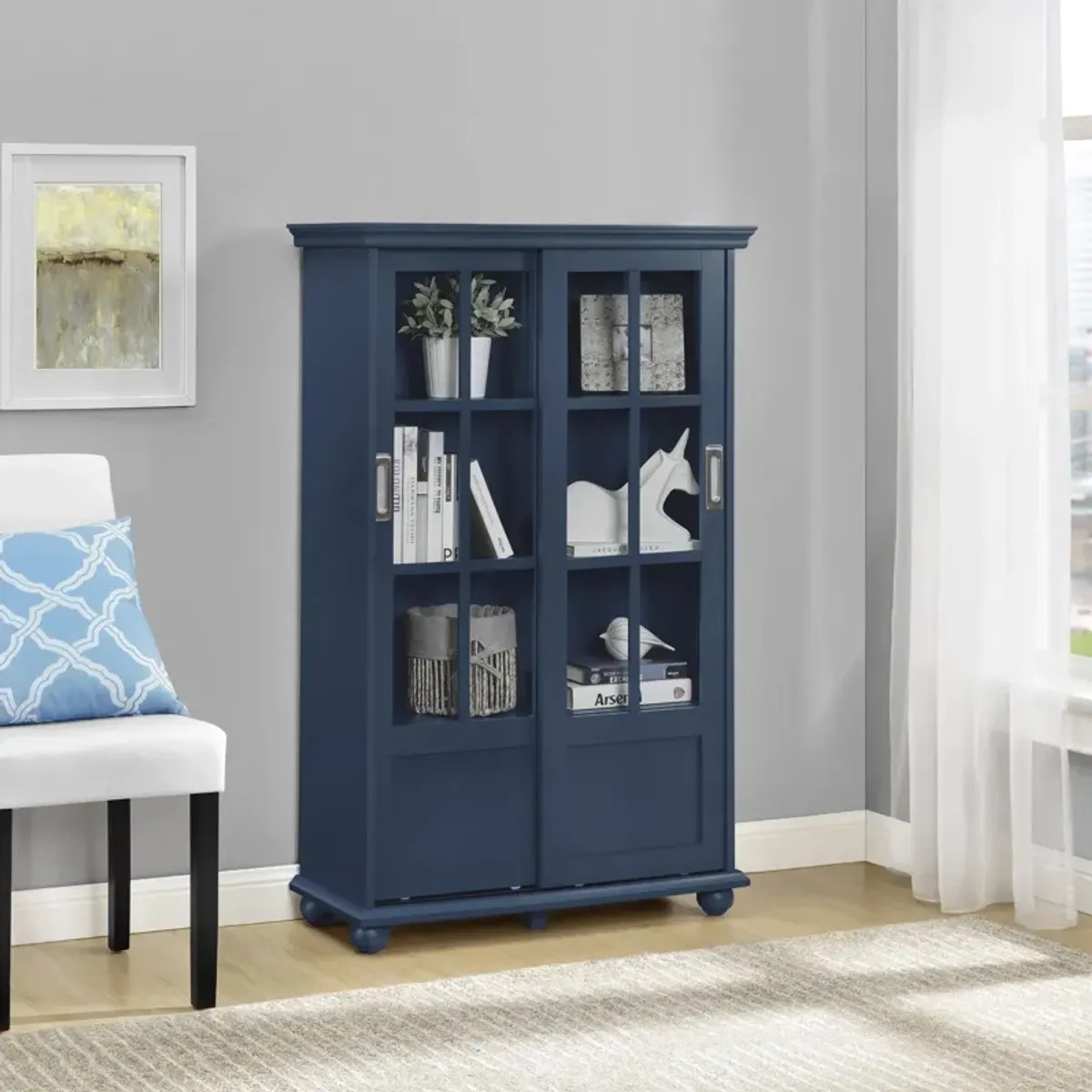 Aaron Lane Tall Bookcase with 2 Sliding Glass Doors