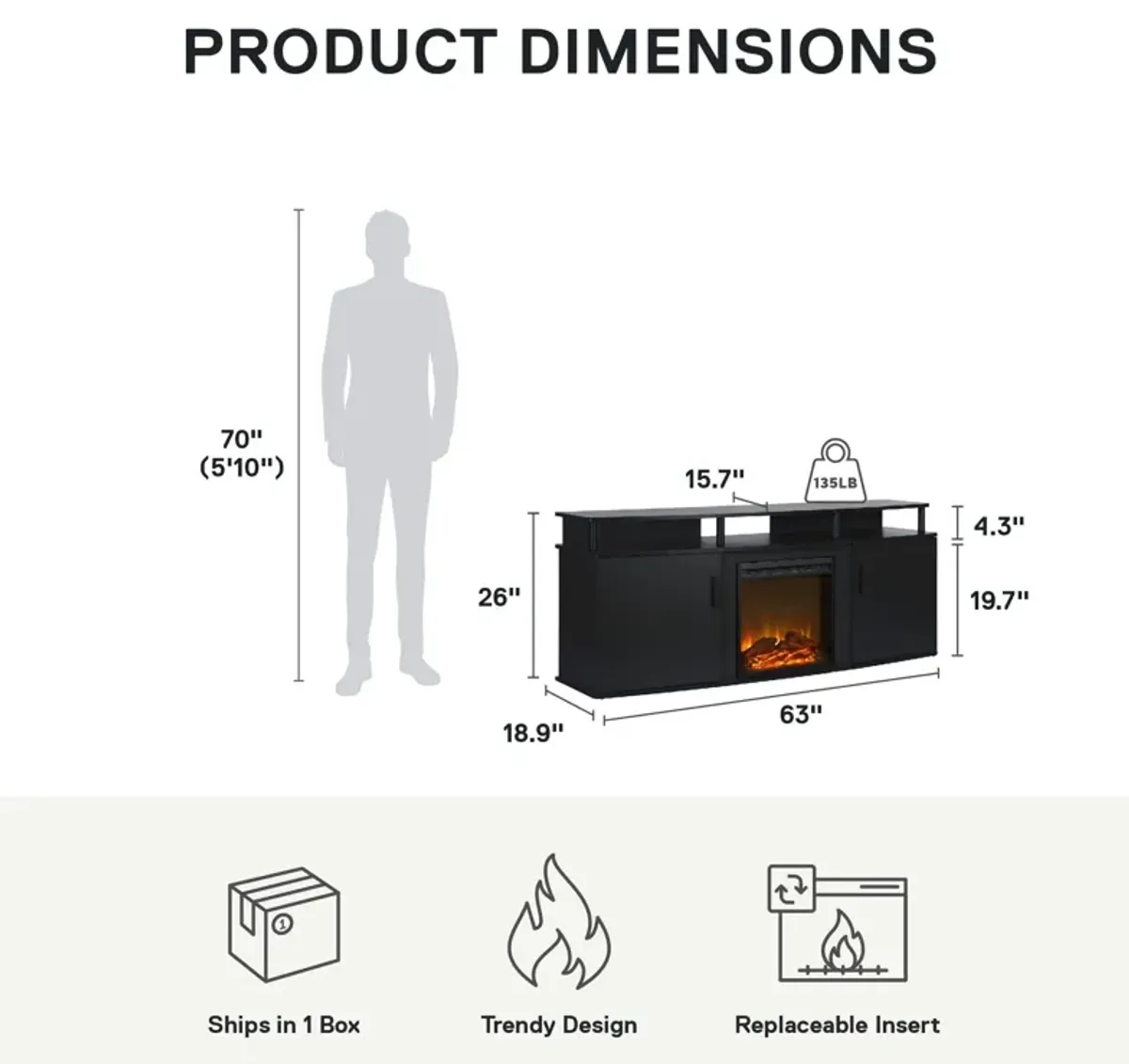 Carson Electric Fireplace TV Console for TVs up to 70"