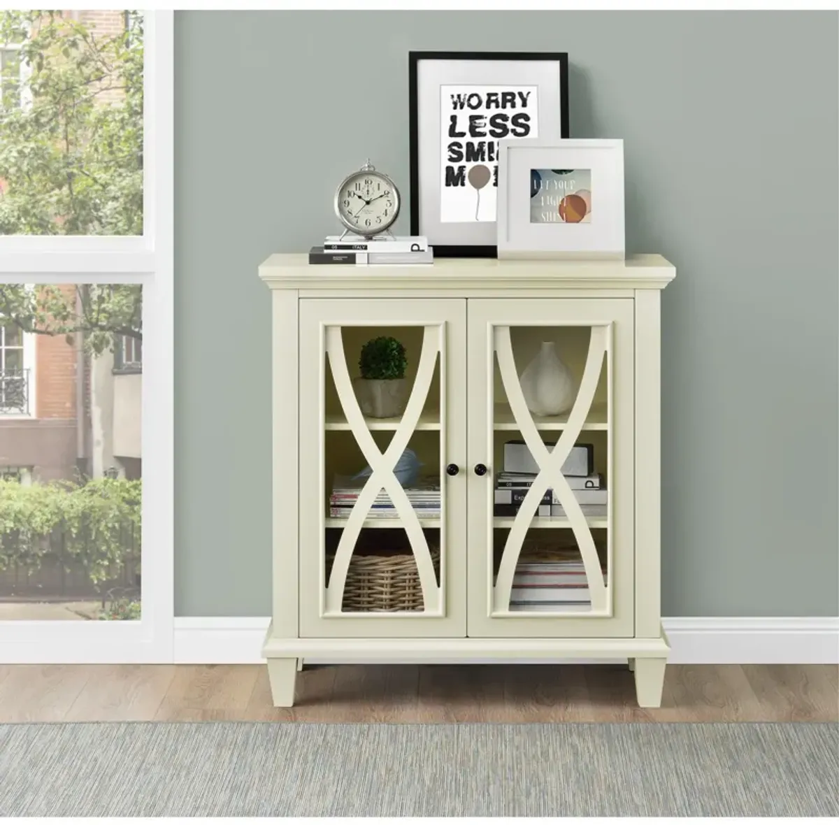 Ellington Glass Double Door Accent Cabinet with Shelves