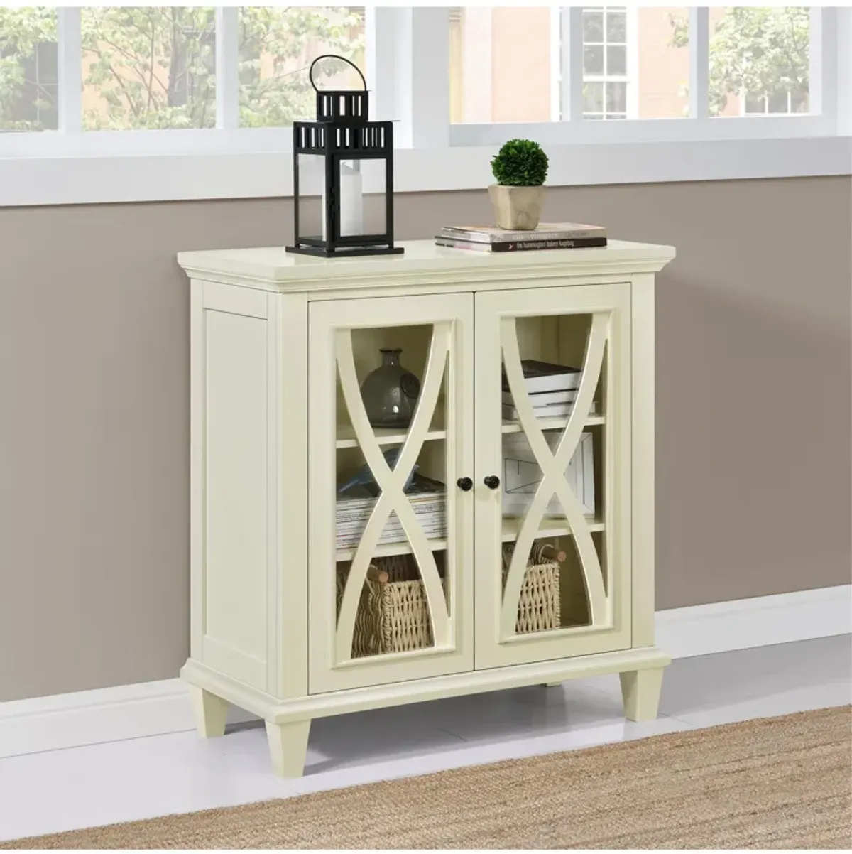 Ellington Glass Double Door Accent Cabinet with Shelves