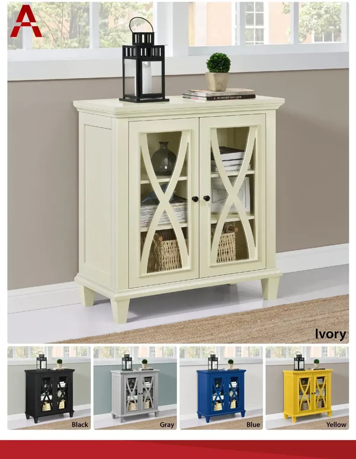 Ellington Glass Double Door Accent Cabinet with Shelves