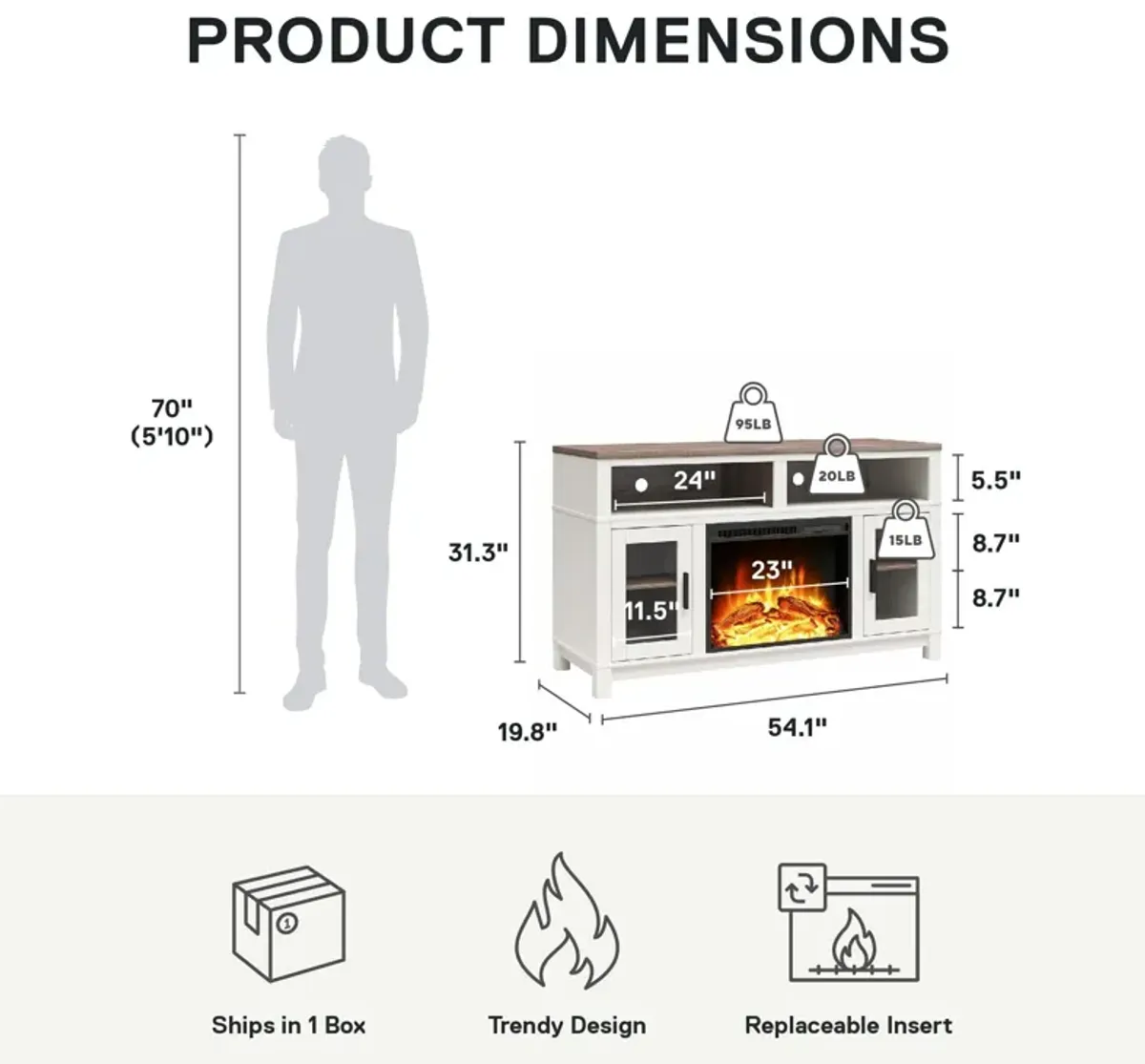 Carver Electric Fireplace TV Stand for TVs up to 60"