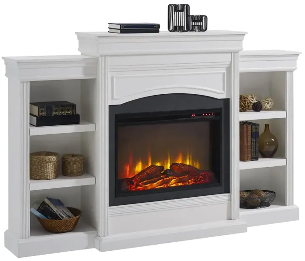 Lamont Mantel Fireplace with Side Shelves and 26 Inch Fireplace Insert