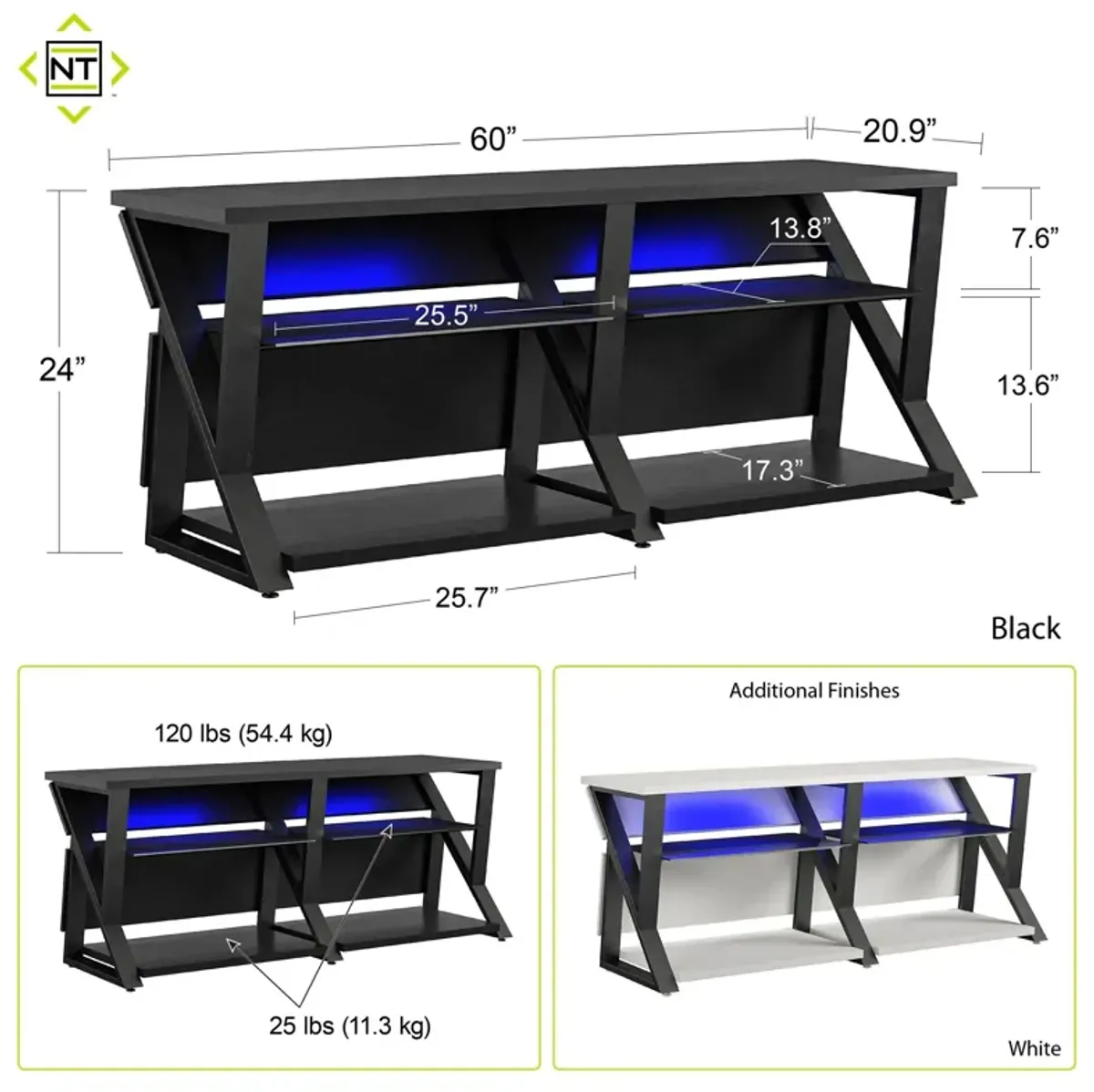 Genesis Gaming TV Stand for TVs up to 70 Inch with LED Lights